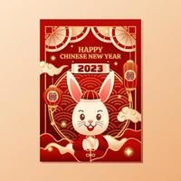 röd kinesisk prydnad med kanin vektor
