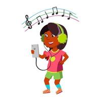 Mädchen hören Musik in Kopfhörern vom Telefonvektor vektor