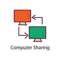 Computer-Sharing gefüllt Umriss-Icon-Design-Illustration. Datensymbol auf weißem Hintergrund eps 10-Datei vektor