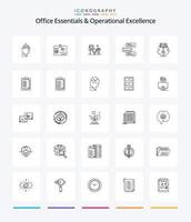 Creative Office Essentials und Operational Excellence 25 Outline Icon Pack wie Talks. Bemerkungen. Büro. Blasen. Zimmer vektor