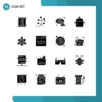 Mobile Schnittstelle solider Glyph-Satz von 16 Piktogrammen von Küchengeschirr Lebensmittel Kriminalität Getränk Internet editierbare Vektordesign-Elemente vektor