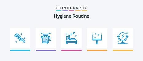 Hygieneroutine blau 5 Icon Pack inkl. Reinigung. Schlafzimmer. Spiegel. Schaufel. kreatives Symboldesign vektor