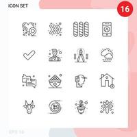 Gruppe von 16 modernen Umrissen, die für gute ok Laib gesetzt werden, überprüfen Sie mobile editierbare Vektordesign-Elemente vektor