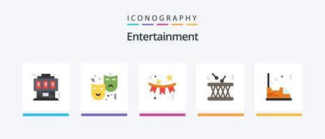 Entertainment Flat 5 Icon Pack inklusive Multimedia. Trommel. Zirkus. Ferien. Feier. kreatives Symboldesign vektor
