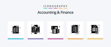 Accounting and Finance Glyph 5 Icon Pack inklusive Buchhaltung. Balance. dokumentieren. Konten. Geld. kreatives Symboldesign vektor