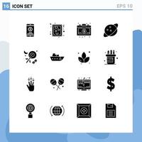 Stock Vector Icon Pack mit 16 Zeilenzeichen und Symbolen für Feiertagsfeiern Aktenkoffer Candy Saturn editierbare Vektordesign-Elemente