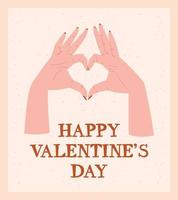 gåva kort eller baner för valentines dag, händer framställning en hjärta form med fingrar. vektor