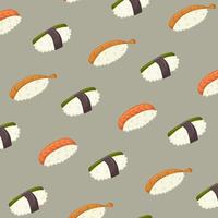 sömlös mönster på grön bakgrund med japansk sushi. traditionell asiatisk kök. vektor illustration. bakgrund, flygblad, affisch, textil, tryckt materia.