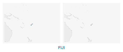 zwei versionen der karte von fidschi, mit der flagge von fidschi und dunkelgrau hervorgehoben. vektor