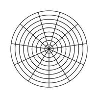 Polargitter aus 11 Segmenten und 8 konzentrischen Kreisen. leeres polares Millimeterpapier. Kreisdiagramm der Lebensstilbalance. Vorlage für das Rad des Lebens. Coaching-Tool.