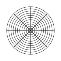 Polargitter aus 8 Segmenten und 10 konzentrischen Kreisen. leeres polares Millimeterpapier. Kreisdiagramm der Lebensstilbalance. Vorlage für das Rad des Lebens. Coaching-Tool.