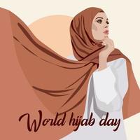 das Banner des Welt-Hijab-Tages. eine muslimische Frau in einem Hijab. arabische Frau. 1. Februar. glücklicher weltfrauentag im hijab. vektorillustration eines mädchens in einem kopftuch. vektor