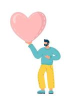 Lycklig valentine dag överraskning. man innehav enorm hjärta närvarande. kärleksfull person, karaktär gå till dejta, seniors kärlek, roman känslor. tecknad serie människor vektor illustration