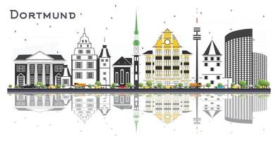 dortmund Tyskland stad horisont med Färg byggnader och reflektioner isolerat på vit. vektor