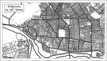 n'djamena tschad stadtplan in schwarz-weißer farbe. Übersichtskarte. vektor