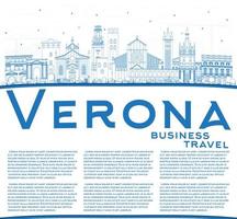 översikt verona Italien stad horisont med blå byggnader och kopia Plats. vektor