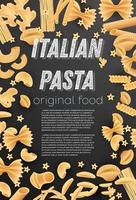 italienischer Pasta-Hintergrund. Farfalle, Conchiglie, Linguine, Maccheroni, Penne, Rigate. vektor