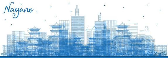 översikt nagano japan stad horisont med blå byggnader. vektor