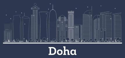 skizzieren sie die skyline von doha katar mit weißen gebäuden. vektor