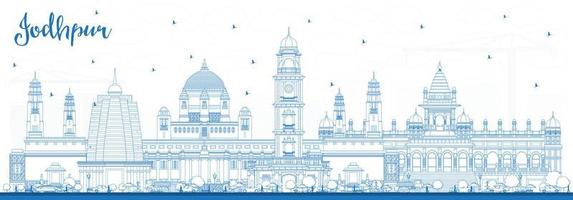skizzieren sie die skyline von jodhpur indien mit blauen gebäuden. vektor