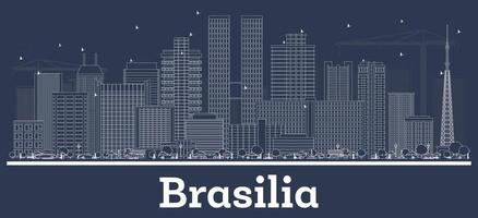 skizzieren sie die skyline von brasilia brasilien mit weißen gebäuden. vektor