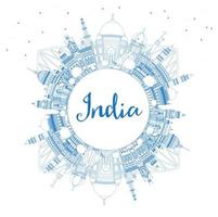 översikt Indien stad horisont med blå byggnader och kopia Plats. vektor