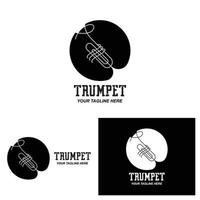 trumpet logotyp design, generera melodi, musikinstrument vektor skiss illustration