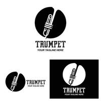 trumpet logotyp design, generera melodi, musikinstrument vektor skiss illustration