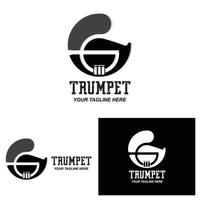 Trompetenlogodesign, erzeugen Melodie, Musikinstrumentvektorskizzenillustration vektor