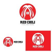 rotes Chili-Logo, scharfer Chili-Pfeffer-Vektor, Chili-Gartenhaus-Illustration, Firmen-Produktmarken-Illustration vektor