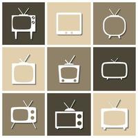 uppsättning av ikoner på en tema tv, platt med skugga vektor