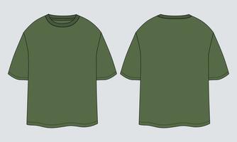 Oversize T-Shirt technische Mode flache Skizze Vektor Illustration Vorlage Vorder- und Rückansichten.