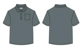 Kurzarm-Poloshirt insgesamt technische Modezeichnung flache Skizzenvorlage Vorder- und Rückansicht. Kleidung Kleid Design Vektor-Illustration Mock-up Polo-T-Shirt vektor