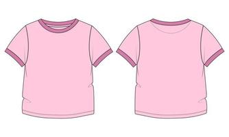 grundläggande tee skjorta övergripande teknisk mode platt teckning mall. tom platt kort ärm t-shirt design för ungar. vektor