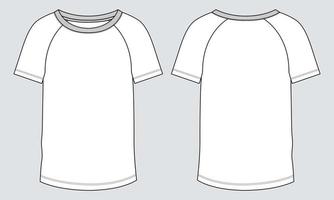 t-shirt technische mode flache skizzenvektorillustrationsschablonenvorder- und rückansichten. vektor