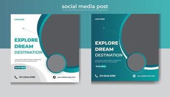 Reise- und Reiseagentur Social Media Promotion und Web-Banner-Vorlage vektor
