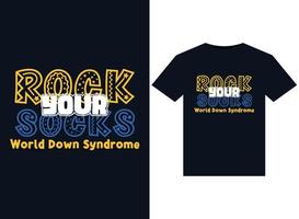 Rock your Socks World Down-Syndrom-Illustrationen für druckfertiges T-Shirt-Design vektor