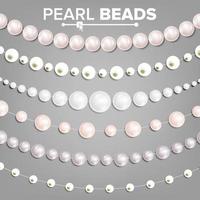 Perlen-Set-Vektor. 3D realistische glänzende weiße Girlanden. Halskette Schmuck. hochzeit, weihnachtsdekoration. Illustration