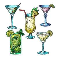 Cocktail-Getränk-Set Skizze handgezeichneter Vektor