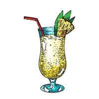 pina colada cocktail skiss hand dragen vektor