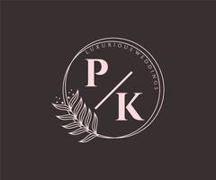 pk initialer brev bröllop monogram logotyper mall, hand dragen modern minimalistisk och blommig mallar för inbjudan kort, spara de datum, elegant identitet. vektor