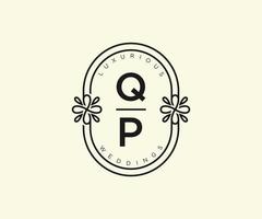 qp initialer brev bröllop monogram logotyper mall, hand dragen modern minimalistisk och blommig mallar för inbjudan kort, spara de datum, elegant identitet. vektor