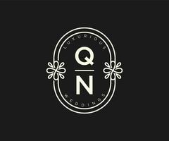 qn initialer brev bröllop monogram logotyper mall, hand dragen modern minimalistisk och blommig mallar för inbjudan kort, spara de datum, elegant identitet. vektor