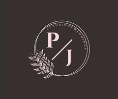 pj initialen brief hochzeitsmonogramm logos vorlage, handgezeichnete moderne minimalistische und florale vorlagen für einladungskarten, datum speichern, elegante identität. vektor