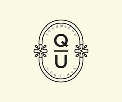 qu initialer brev bröllop monogram logotyper mall, hand dragen modern minimalistisk och blommig mallar för inbjudan kort, spara de datum, elegant identitet. vektor