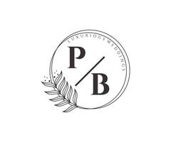 pb initialer brev bröllop monogram logotyper mall, hand dragen modern minimalistisk och blommig mallar för inbjudan kort, spara de datum, elegant identitet. vektor