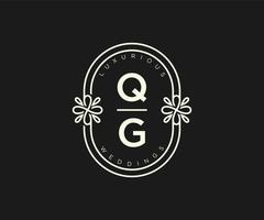 qg initialen brief hochzeit monogramm logos vorlage, handgezeichnete moderne minimalistische und florale vorlagen für einladungskarten, datum speichern, elegante identität. vektor