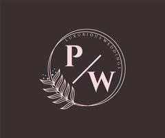 pw Initialen Brief Hochzeit Monogramm Logos Vorlage, handgezeichnete moderne minimalistische und florale Vorlagen für Einladungskarten, Datum speichern, elegante Identität. vektor