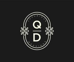 qd initialer brev bröllop monogram logotyper mall, hand dragen modern minimalistisk och blommig mallar för inbjudan kort, spara de datum, elegant identitet. vektor