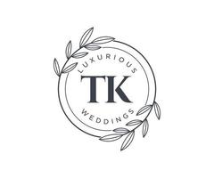 tk Initialen Brief Hochzeit Monogramm Logos Vorlage, handgezeichnete moderne minimalistische und florale Vorlagen für Einladungskarten, Datum speichern, elegante Identität. vektor